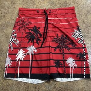 Vintage Y2k Tony Hawk Boardshorts Size 38 XL Palm Trees AOP Surf Swim